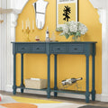 Livingroom Sofa Table, Tall Console Table with 2 Big Drawers and Bottom Shelf, Retro Wood Tall Console Table with Wood Frame and Legs, Accent Storage Cabinet for Entryway, Antique Navy, SS1177