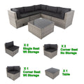 SEGMART 6 Pieces Outdoor Patio Furniture Set, Sectional Conversation Sofa Set, All-Weather Wicker Sectional Seating Group with 3 Storage Under Seat, Cushions & Coffee Table