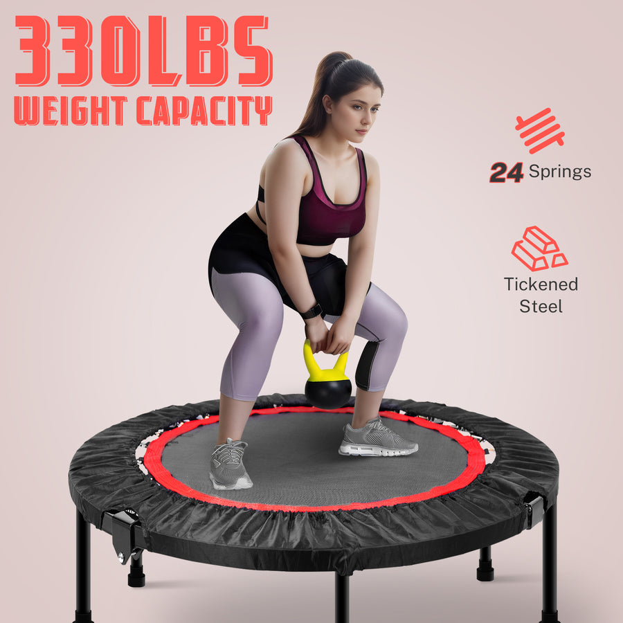 Segmart 40'' Fitness Trampoline, Foldable Mini Indoor Workout Trampoline for Adults, Exercise Rebounder Trampoline, 330 lbs, Black