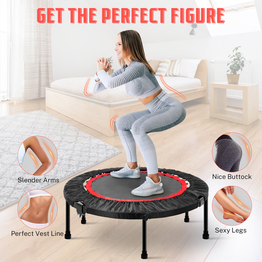 Segmart 40'' Fitness Trampoline, Foldable Mini Indoor Workout Trampoline for Adults, Exercise Rebounder Trampoline, 330 lbs, Black