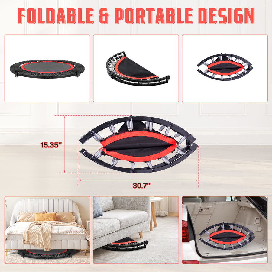 Segmart 40'' Fitness Trampoline, Foldable Mini Indoor Workout Trampoline for Adults, Exercise Rebounder Trampoline, 330 lbs, Black