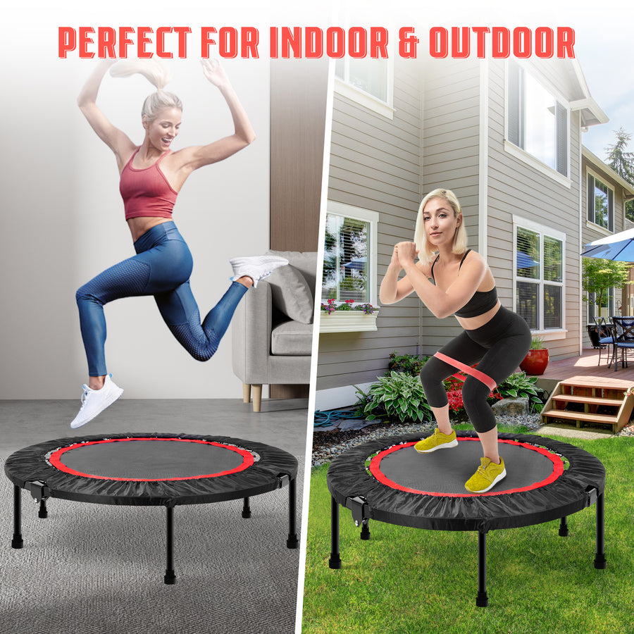 Segmart 40'' Fitness Trampoline, Foldable Mini Indoor Workout Trampoline for Adults, Exercise Rebounder Trampoline, 330 lbs, Black