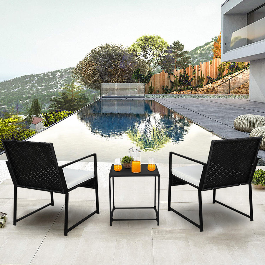 Outdoor Patio Furniture Sets Clearance, 3 Piece Outdoor Chairs with Cushions, Modern Patio Bistro Rattan Chair Conversation Sets with Coffee Table for Backyard Garden Pool Deck, L