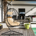 Outdoor Swinging Egg Chair, Patio Wicker Hanging Chairs with Stand, UV Resistant Hammock Chair with Comfortable Cushion, Durable Indoor Swing Egg Chair for Garden, Backyard, L3958