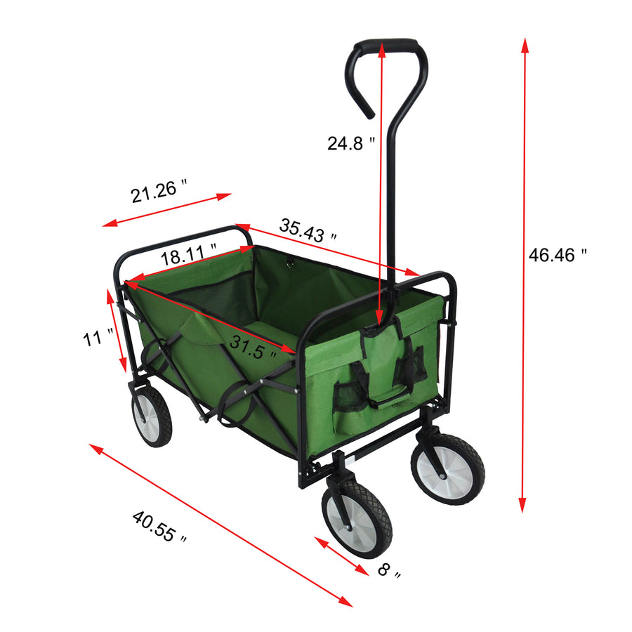 Segmart Folding Wagon Camp Cart, Outdoor Beach Wagon with Adjustable Handle & 2 Mesh Cup Holders, Utility Wagon Perfect for Camping, Beach, 150lbs, Green, S10484