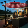 Patio Umbrella with Led Lights, 10FT Solar LED Offset Outdoor Umbrella, Hanging Cantilever Market Patio Umbrella with Crank, Cross Base, Backyard Offset Umbrella for Garden Pool Deck, 32LED