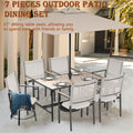 Segmart 7 PCS Outdoor Patio Dining Set, Rectangular Steel Dining Table with 1.57" Umbrella Hole, 4 Stackable Textilene Chairs & 2 Swivel Chairs, Conversation Furniture Set for Yard, Garden, Poolside