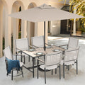 Segmart 7 PCS Outdoor Patio Dining Set, Rectangular Steel Dining Table with 1.57" Umbrella Hole, 4 Stackable Textilene Chairs & 2 Swivel Chairs, Conversation Furniture Set for Yard, Garden, Poolside