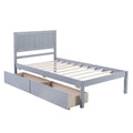 Twin Size Platform Bed, Elegant Kids Wood Bed Frame with 2 Drawers, Minimalistic Wood Platform Bed with Solid Pine Wood Headboard, Wood Slat Support Mattress Foundation, Twin, White, SS953