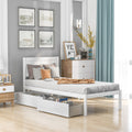 Twin Size Platform Bed, Elegant Kids Wood Bed Frame with 2 Drawers, Minimalistic Wood Platform Bed with Solid Pine Wood Headboard, Wood Slat Support Mattress Foundation, Twin, White, SS953