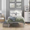 Twin Size Platform Bed, Elegant Kids Wood Bed Frame with 2 Drawers, Minimalistic Wood Platform Bed with Solid Pine Wood Headboard, Wood Slat Support Mattress Foundation, Twin, White, SS953