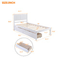 Twin Size Platform Bed, Elegant Kids Wood Bed Frame with 2 Drawers, Minimalistic Wood Platform Bed with Solid Pine Wood Headboard, Wood Slat Support Mattress Foundation, Twin, White, SS953