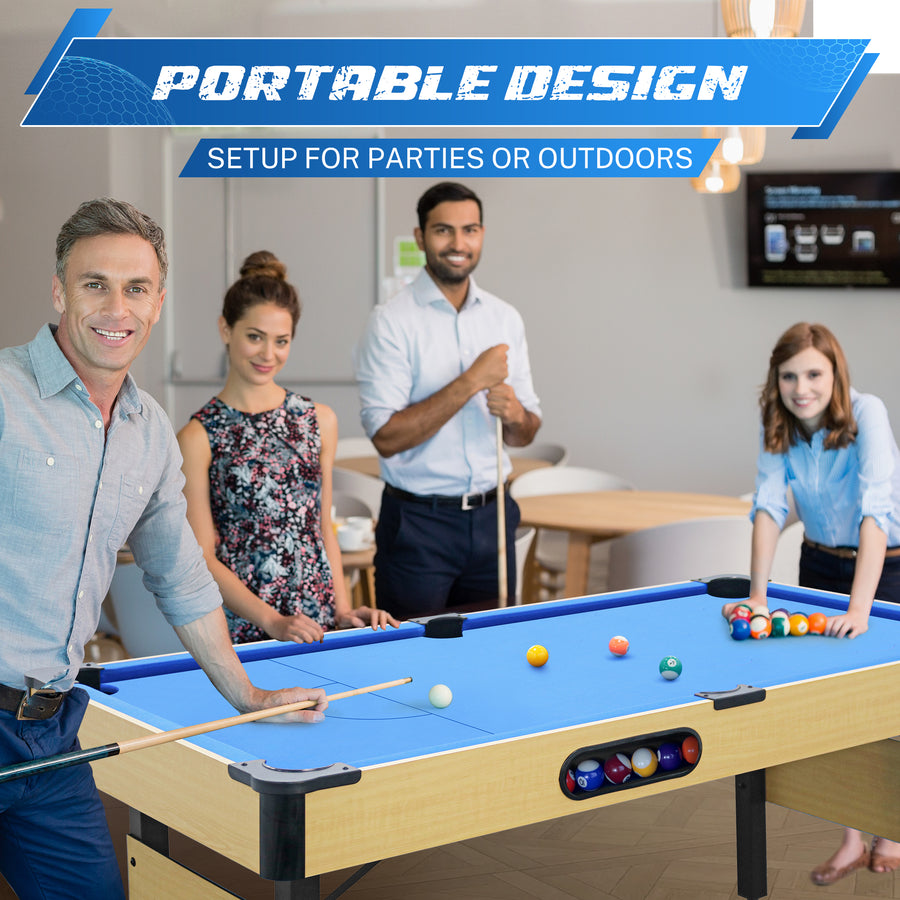 Segmart 6 FT Billiards Table, Portable Pool Table with Automatic Ball Return System for Families, Easy Folding for Storage, Classic Blue Nylon Cloth, Includes Balls, Cues, Felt Brush, Blue
