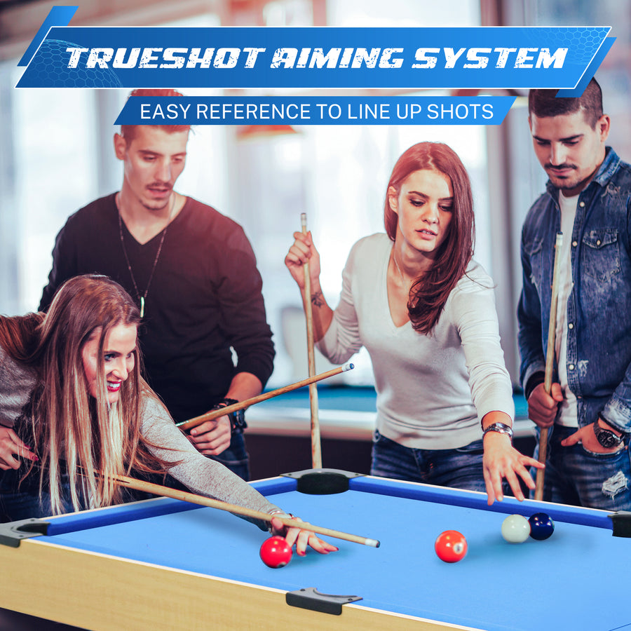 Segmart 6 FT Billiards Table, Portable Pool Table with Automatic Ball Return System for Families, Easy Folding for Storage, Classic Blue Nylon Cloth, Includes Balls, Cues, Felt Brush, Blue
