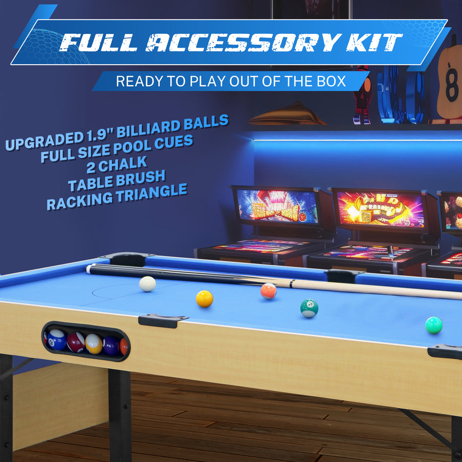 Segmart 6 FT Billiards Table, Portable Pool Table with Automatic Ball Return System for Families, Easy Folding for Storage, Classic Blue Nylon Cloth, Includes Balls, Cues, Felt Brush, Blue
