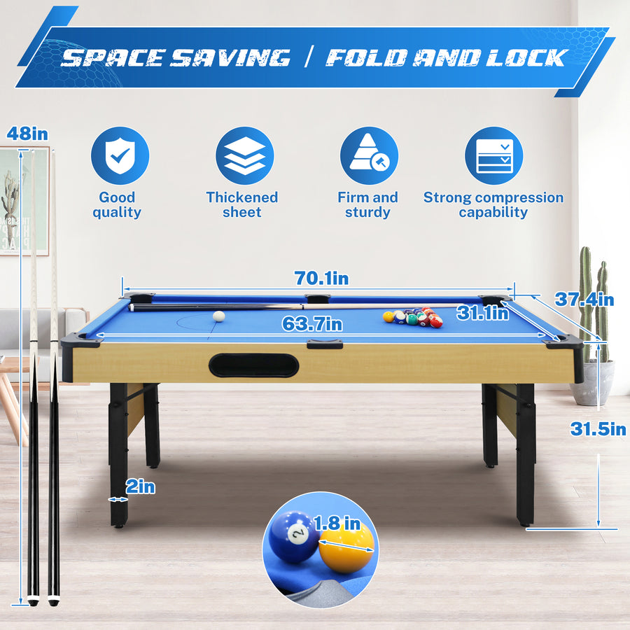 Segmart 6 FT Billiards Table, Portable Pool Table with Automatic Ball Return System for Families, Easy Folding for Storage, Classic Blue Nylon Cloth, Includes Balls, Cues, Felt Brush, Blue