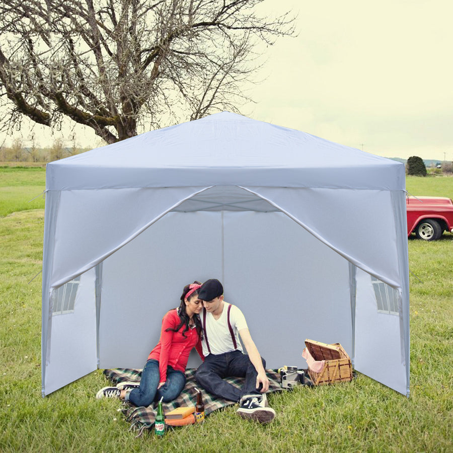 Pop Up Wedding Party Tent, SEGMART 10' x 10' Outdoor Canopy Tent with 4 Sidewalls, Upgraded White Backyard Tent for Outsides, Patio Gazebo Tent BBQ Shelter for Garden Camping Grill, LLL511