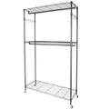 Portable Clothes Rack, Heavy Duty Hanging Garment Rack with Wheels and Side Hooks, 3 Shelves Wire Shelving Rack With Double Hanger Rods, Freestanding Closet Wardrobe Rack for Home Bedroom