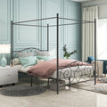 Queen Canopy Bed Frame with Under-Bed Storage, Metal Platform Bed Mattress Foundation with Vintage Style Headboard & Footboard, Easy Assembly, No Box Spring Required, Queen Black