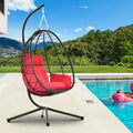 Patio Lounger Egg Chair, Outdoor Hanging Chaise Swing Egg-Shaped Chair w/Hanging Kits, Durable All-Weather UV Wicker Patio Rattan Lounge Chair for Bedroom, Patio, Deck, Yard, Garden, 350lbs, SS1993