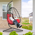 Patio Lounger Egg Chair, Outdoor Hanging Chaise Swing Egg-Shaped Chair w/Hanging Kits, Durable All-Weather UV Wicker Patio Rattan Lounge Chair for Bedroom, Patio, Deck, Yard, Garden, 350lbs, SS1993