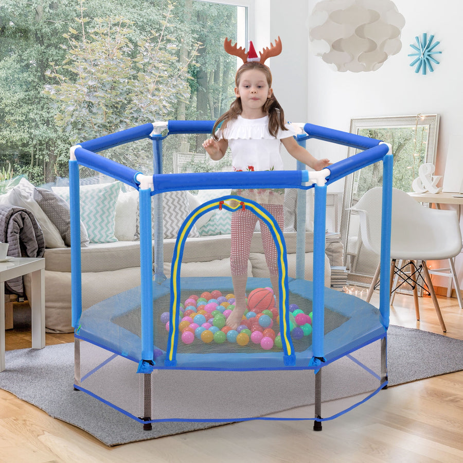 SEGMAER 60" Trampoline for Kids, 5ft Mini Toddler Indoor Trampoline with Net, Basketball Hoop & Hanging Ring/Hammock/Boxing Sandbag, Birthday Gifts for Boys & Girls, Baby Toddler Christmas Toys