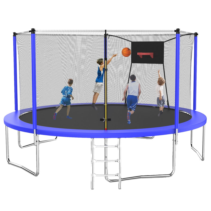 SEGMART 14FT Trampoline with Enclosure for Kids, Recreational Trampolines with Ladder and Basketball Hoop, Outdoor Trampoline with Galvanized Anti-Rust Coating for Indoor Outdoor Backyard
