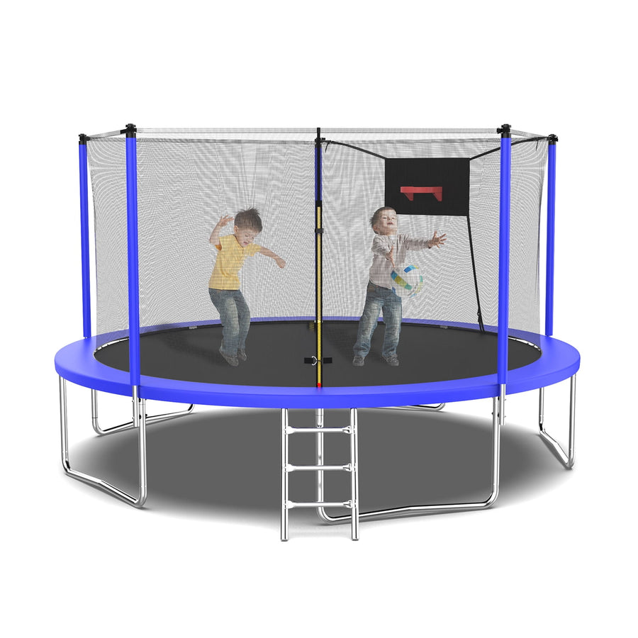 SEGMART 14FT Trampoline with Enclosure for Kids, Recreational Trampolines with Ladder and Basketball Hoop, Outdoor Trampoline with Galvanized Anti-Rust Coating for Indoor Outdoor Backyard