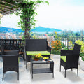 SEGMART Outdoor Patio Furniture Set, 4 Piece Modern Rattan Wicker Patio Conversation Set, Glass Table Top Cushioned Sofa Set for Yard, Pool or Backyard, Green