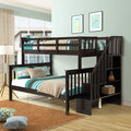 SEGMART Wood Bunk Beds for Kids, 76.97'' x 51.57'' Solid Wood Twin-Over-Full Kids Bed, Sturdy Wood Twin-Over-Full Bunk Beds w/ 4 Storage Shelves, 4-Step Ladder, Full-Length Guardrails, 250lbs, S1934