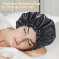 Segmart 2 Pieces Satin Bonnet for Sleeping, Breathable Soft Elastic Band Silk Bonnet for Black Women Natural Hair Care, Reversible Double Layer Large Sleep Cap, Included Silk Scrunchy, Black & Blue