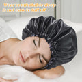 Segmart Satin Bonnet for Sleeping, Breathable Soft Elastic Band Silk Bonnet for Black Women Natural Hair Care, Reversible Double Layer Large Sleep Cap, Included Silk Scrunchy, Black