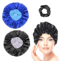 Segmart Satin Bonnet for Sleeping, Breathable Soft Elastic Band Silk Bonnet for Black Women Natural Hair Care, Reversible Double Layer Large Sleep Cap, Included Silk Scrunchy, Black