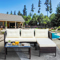 Outdoor Patio Sectional Sofa Sets, SEGMART 3 Pieces Modern Wicker Furniture Set Tempered Glass Coffee Table, 3 PCS Outdoor Rattan, Conversation Sets for Porch Poolside Backyard, Beige, S8517
