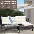 Outdoor Patio Sectional Sofa Sets, SEGMART 3 Pieces Modern Wicker Furniture Set Tempered Glass Coffee Table, 3 PCS Outdoor Rattan, Conversation Sets for Porch Poolside Backyard, Beige, S8517