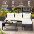 Outdoor Patio Sectional Sofa Sets, SEGMART 3 Pieces Modern Wicker Furniture Set Tempered Glass Coffee Table, 3 PCS Outdoor Rattan, Conversation Sets for Porch Poolside Backyard, Beige, S8517