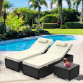 Segmart 3 Pieces Reclining Outdoor Patio Lounge Furniture Set, All-Weather Poolside Rattan Wicker Chaise Chairs Sets with Cushions & 2 Pillows, for Backyard Deck Porch Garden, Beige, SS2120