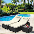 Segmart 3 Pieces Reclining Outdoor Patio Lounge Furniture Set, All-Weather Poolside Rattan Wicker Chaise Chairs Sets with Cushions & 2 Pillows, for Backyard Deck Porch Garden, Beige, SS2120