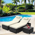 Segmart 3 Pieces Reclining Outdoor Patio Lounge Furniture Set, All-Weather Poolside Rattan Wicker Chaise Chairs Sets with Cushions & 2 Pillows, for Backyard Deck Porch Garden, Beige, SS2120