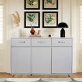 Sideboard Cabinet, Console Table with 3 Storage Drawers and 3 Cabinets, Elegant Modern Bathroom Cupboard Table with Adjustable Steel Tube Legs for Kitchen Dining Room Furniture Cupboard, White, S1367