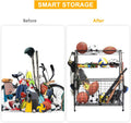 Segmart Sports Equipment Organizer for Ball Storage, Garage Storage Rack with Baskets and Hooks, Rolling Storage Cart for Storage Basketballs, Baseball Bats, Footballs, Tennis Rackets, Black, Steel