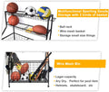 Segmart Sports Equipment Organizer for Ball Storage, Garage Storage Rack with Baskets and Hooks, Rolling Storage Cart for Storage Basketballs, Baseball Bats, Footballs, Tennis Rackets, Black, Steel