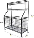 Segmart Sports Equipment Organizer for Ball Storage, Garage Storage Rack with Baskets and Hooks, Rolling Storage Cart for Storage Basketballs, Baseball Bats, Footballs, Tennis Rackets, Black, Steel