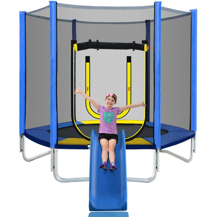 7FT Trampoline for Kids with Safety Enclosure Net, SEGMART Toddler Trampoline with Removable Slide, Upgrade Recreational Trampoline with Jumping Mat for Indoor Outdoor Backyard, Green