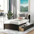 Twin Bed Frame with Drawers, Kids Platform Twin Bed with Storage, Solid Wood Bed Frame Mattress Foundation, Kids Bed Frame with Solid Pine Wood Headboard, No Box Spring Needed, SS932