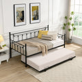 Twin Size Metal Daybed with Pull Out Trundle, Modern 2 in 1 Sofa Bed for Kids Teens Adults, SEGMART Metal Trundle Bed Frame for Bedroom Living Room Guest Room, No Box Spring Needed