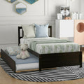 Twin Size Platform Bed, Elegant Kids Wood Bed Frame with Twin Trundle, Minimalistic Wood Platform Bed with Solid Pine Wood Headboard, Wood Slat Support Mattress Foundation, Twin, Espresso, SS1133