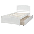 Twin Wood Bed Frame, Kids Platform Twin Bed with 2 Storage Drawers and Headboard, Platform Bed Frame Mattress Foundation with Wood Slat Support for Kids, Teens, White, SS904