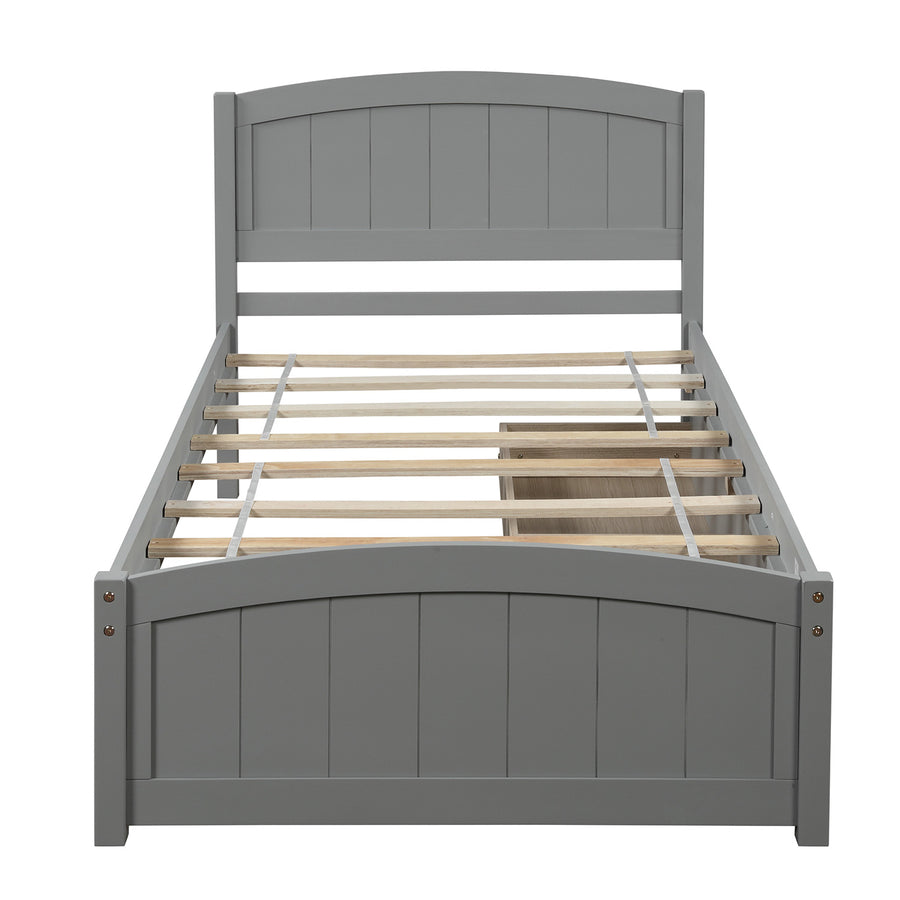 Twin Wood Bed Frame, Kids Platform Twin Bed with 2 Storage Drawers and Headboard, Platform Bed Frame Mattress Foundation with Wood Slat Support for Kids, Teens, White, SS914