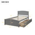 Twin Wood Bed Frame, Kids Platform Twin Bed with 2 Storage Drawers and Headboard, Platform Bed Frame Mattress Foundation with Wood Slat Support for Kids, Teens, White, SS914